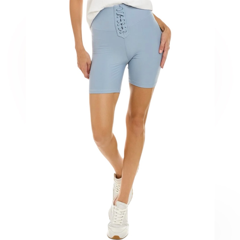 WeWoreWhat Athleisure Lace-up Biker Short in Dusty Blue Size